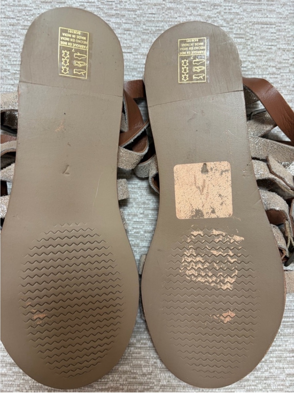 Free People Glittery Metallic Gold Gladiator Sandals - Picture 6 of 9